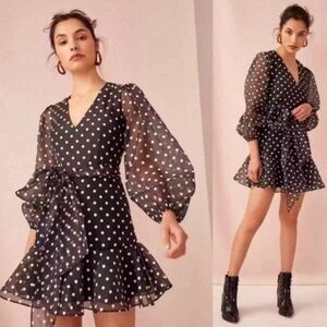 Keepsake the Label Black White Limits Polka Dot Ruffle Mini Dress Small